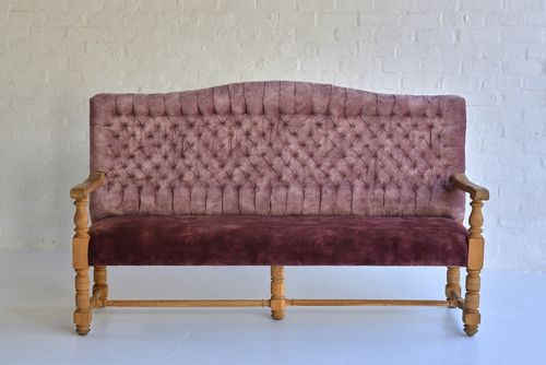 046 Couch - Plum velvet  with oak finish