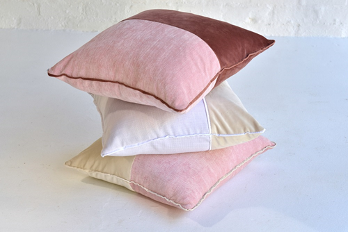 034 Velvet Pink, white & Cream Cushions