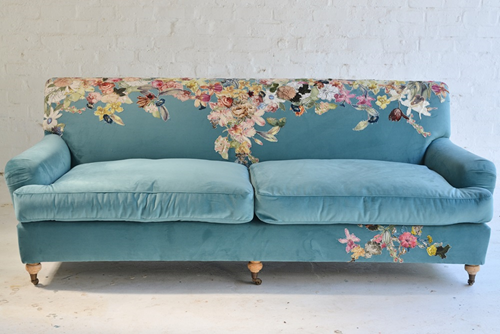 059 COUCH BLUE FLORAL VELVET