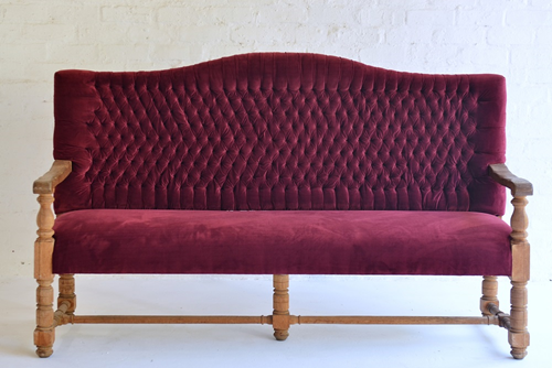 045 Couch - Ruby velvet with oak finish